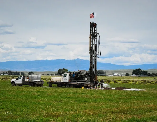 Agricultural well drilling on Idaho ranch ground, set up for higher-volume irrigation and stock water.