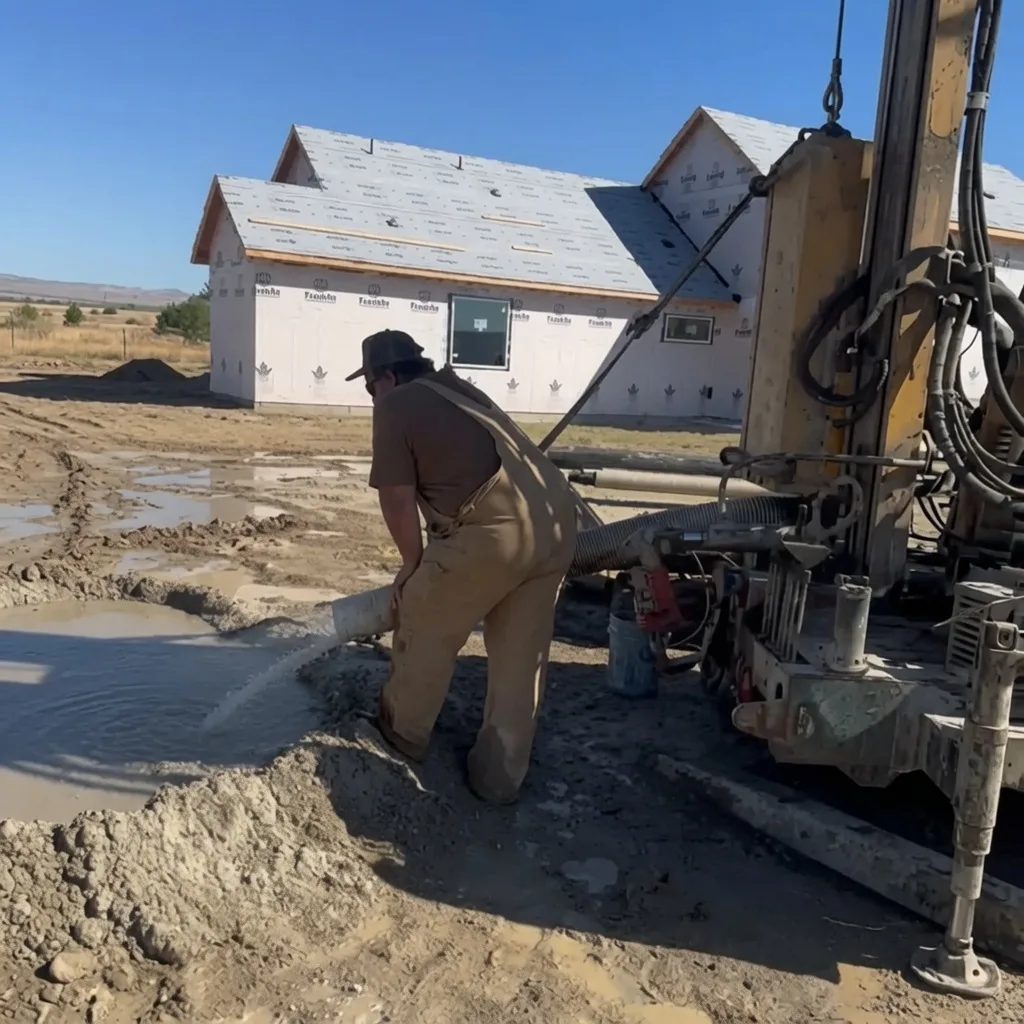 Langer Drilling rig at work on a residential well site in southwest Idaho.